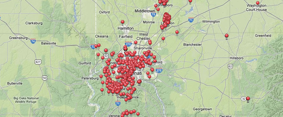 Cincinnati, Ohio area map