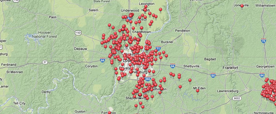 Louisville, Kentucky area map